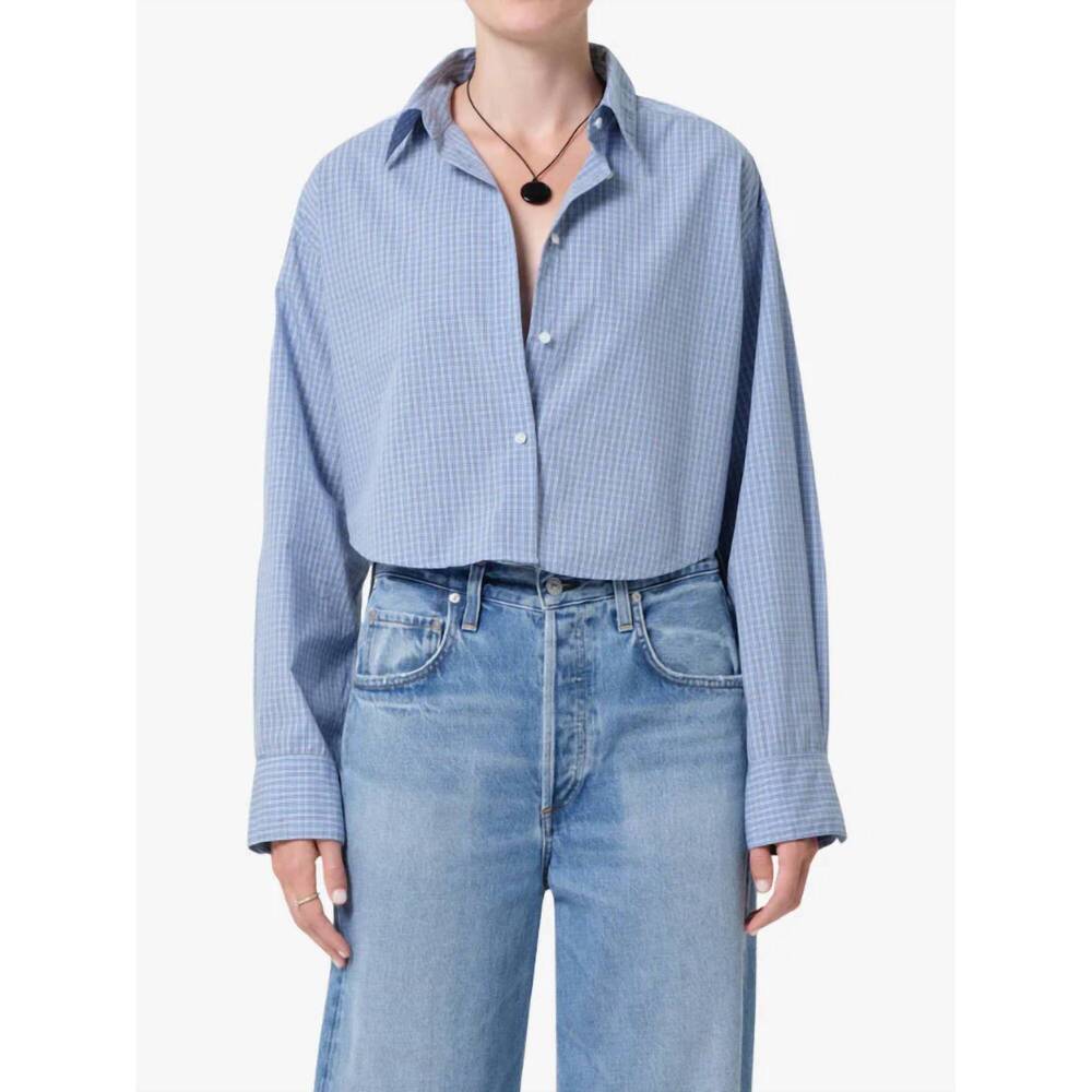 NEW CITIZENS OF HUMANITY ana cropped shirt in banker blue plaid